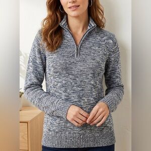 Croft & Barrow Tan & Blue Marbled High Neck Quarter Zip Sweater Size Small